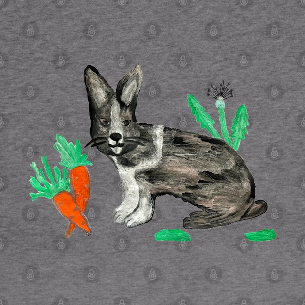 Rabbit with Carrots and Dandelions Painting by Anke Wonder 